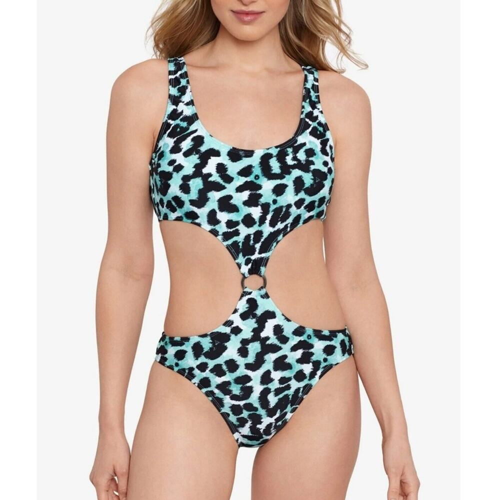 Salt + Cove Women's Spot On High Leg Monokini Swimsuit Blue Size XL